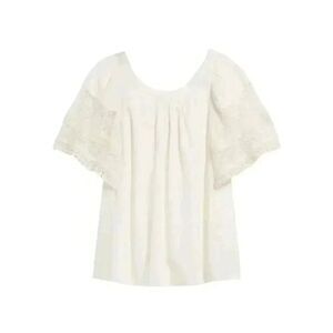 Old Navy Women's Cream Cotton Crochet Lace Flutter Sleeve Swing Top